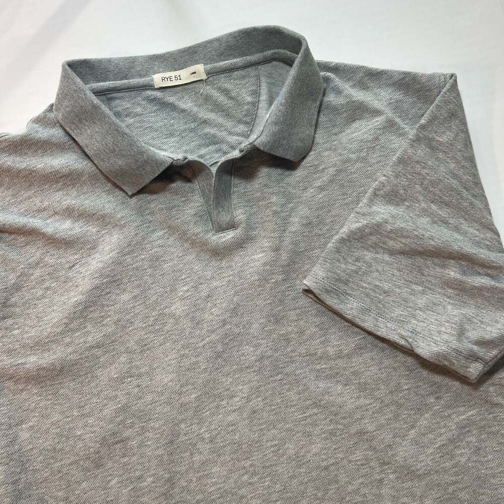 Rye 51 Grey Cotton Cashmere Blend Johnny Collar Polo Shirt Size Large fits M